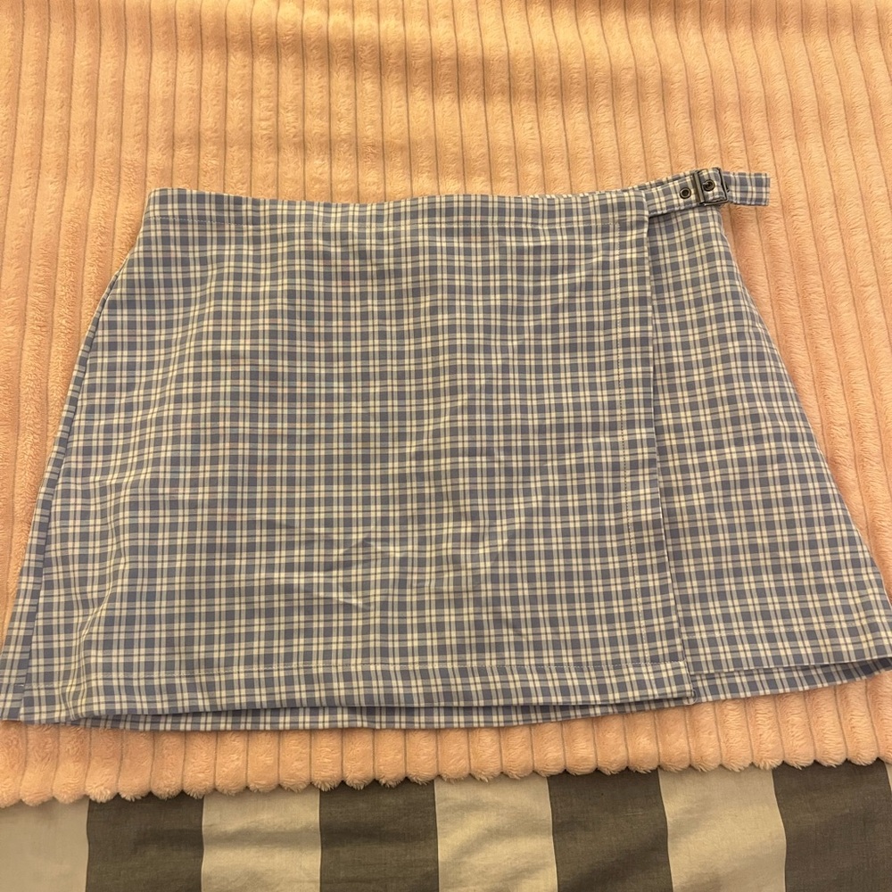 Blue and white plaid mini skirt